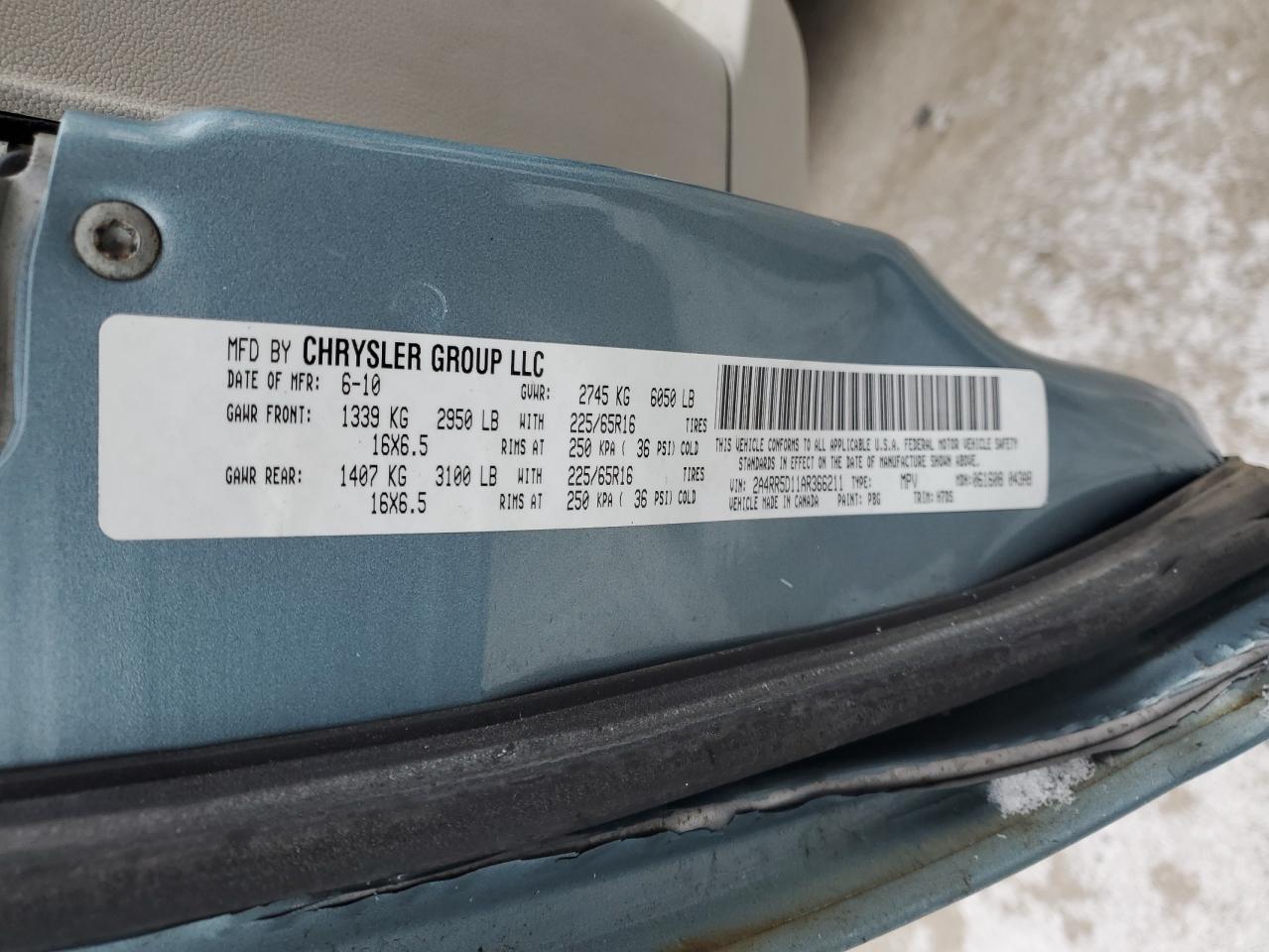 2010 Chrysler Town & Country VIN 2A4RR5D11AR366211 Copart auction photo, side damage thumbnail 13