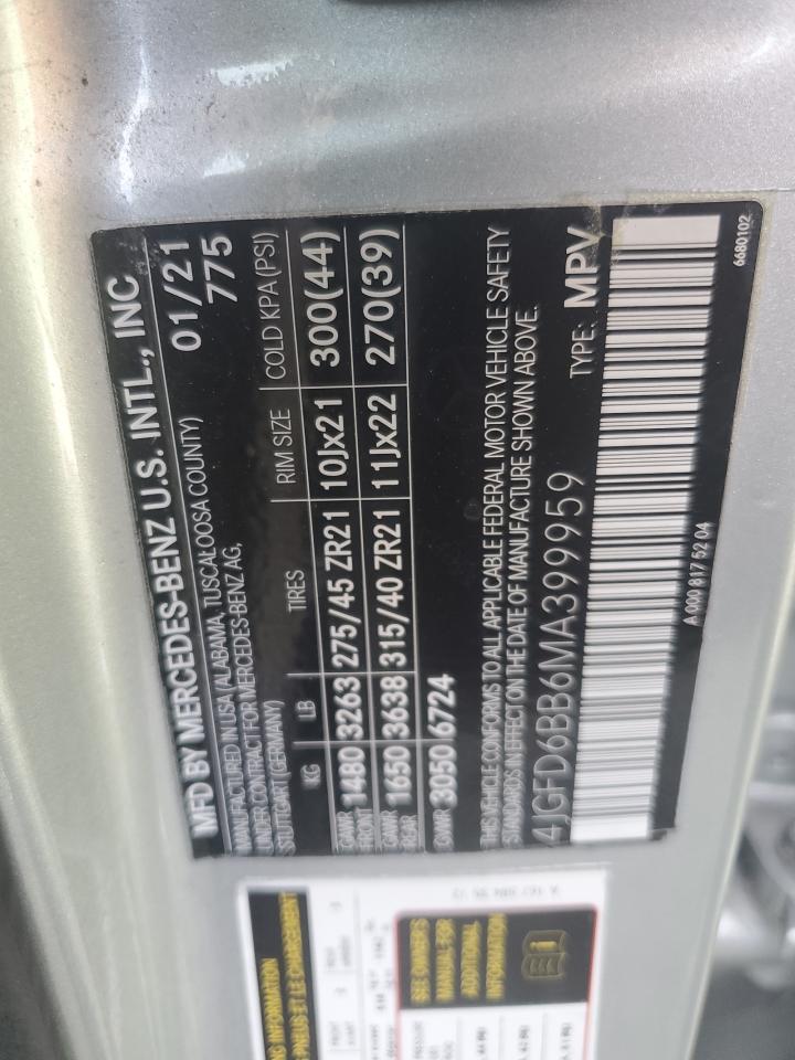 2021 Mercedes-Benz GLE VIN 4JGFD6BB6MA399959 Copart auction photo, rear end damage thumbnail 15
