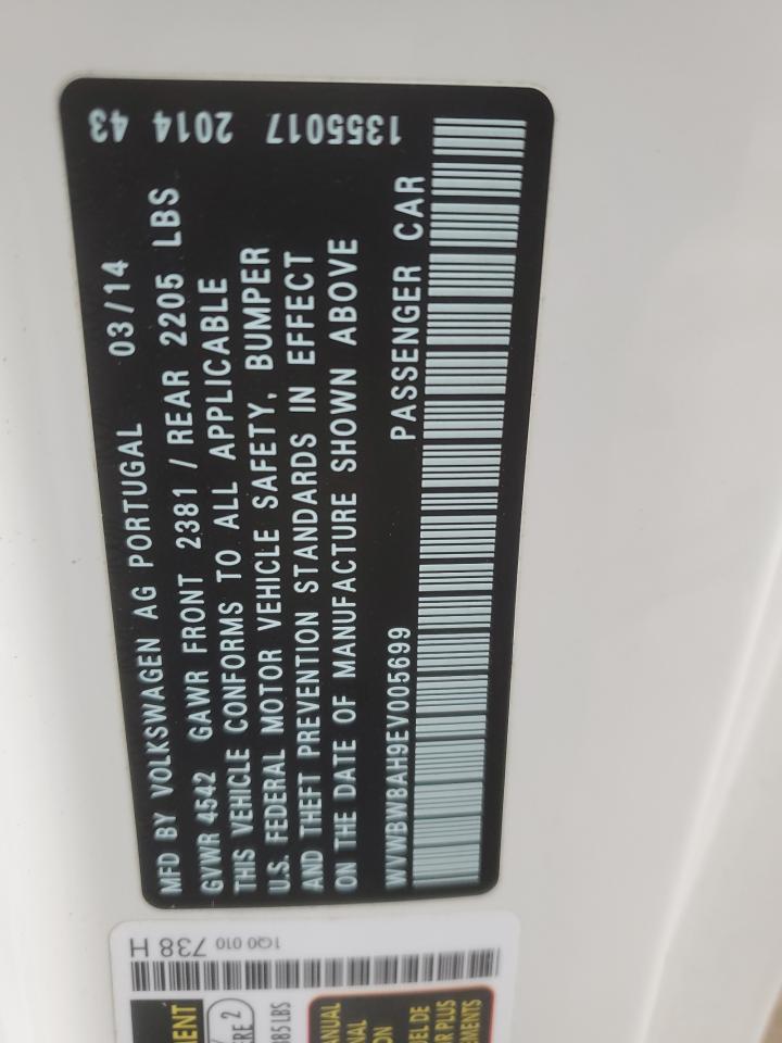 2014 Volkswagen Eos VIN WVWBW8AH9EV005699 Copart auction photo, front end damage thumbnail 13