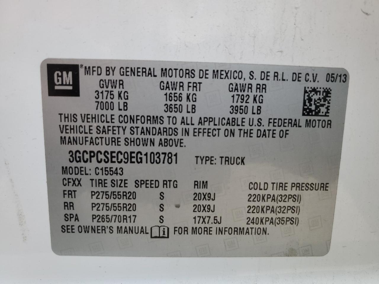 2014 Chevrolet Silverado VIN 3GCPCSEC9EG103781 Copart auction photo, normal wear / minor dent/scratches damage thumbnail 12