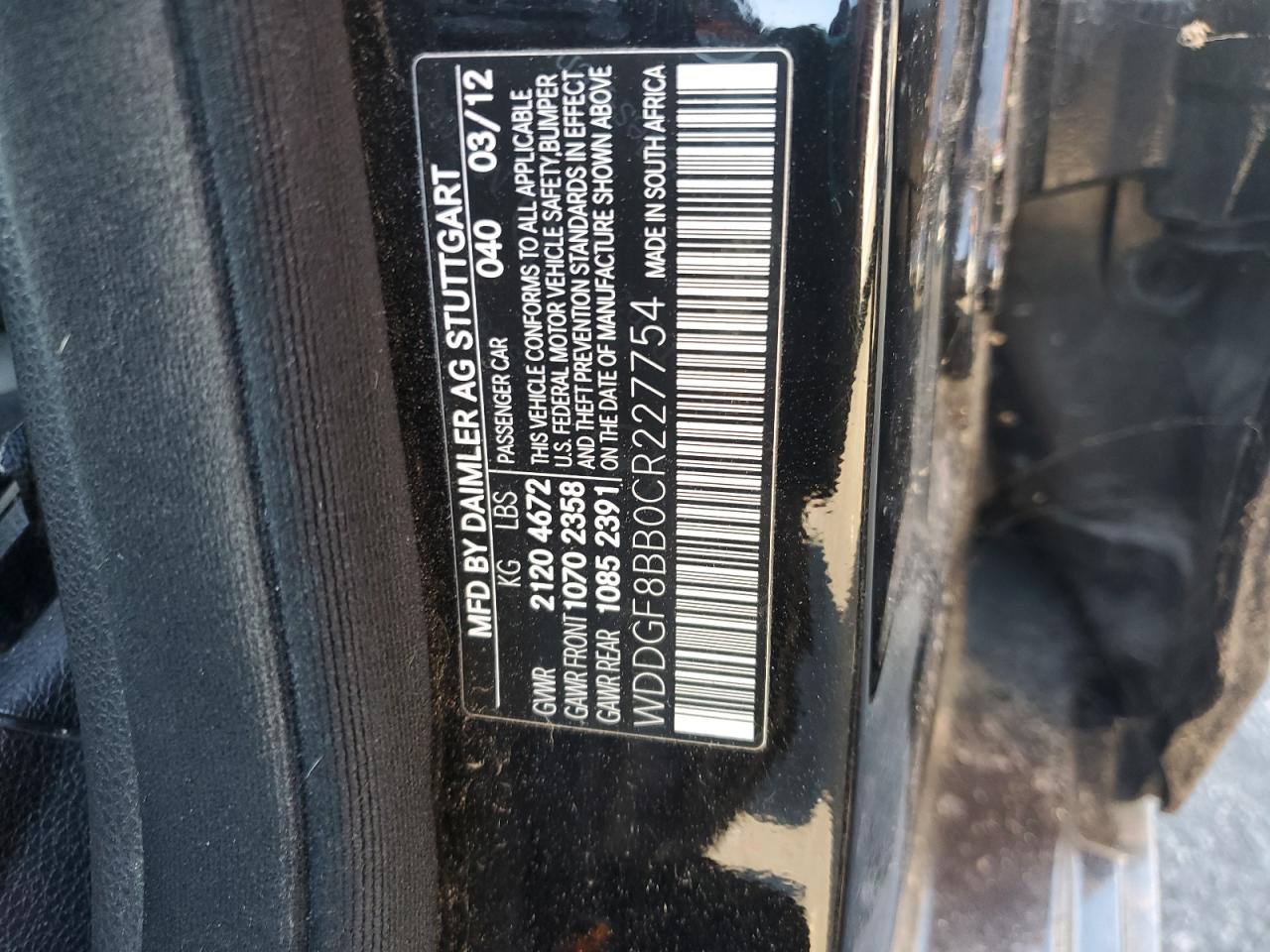 2012 Mercedes-Benz C-klasse VIN WDDGF8BB0CR227754 Copart auction photo, minor dent/scratches damage thumbnail 12