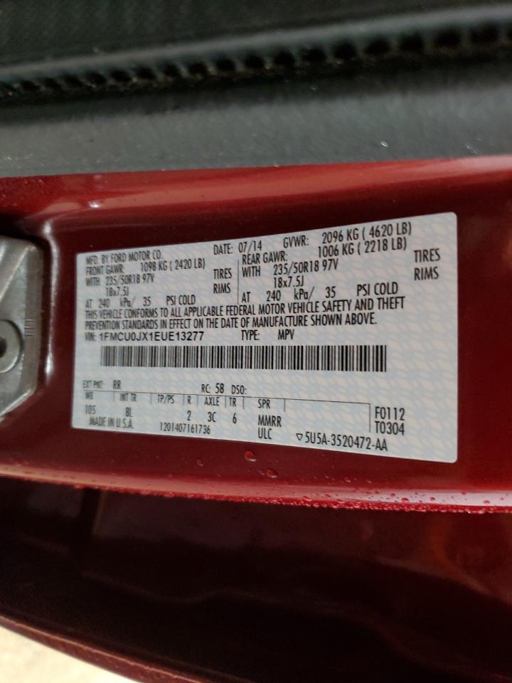 2014 Ford Escape VIN 1FMCU0JX1EUE13277 Copart auction photo, side / rear end damage thumbnail 13