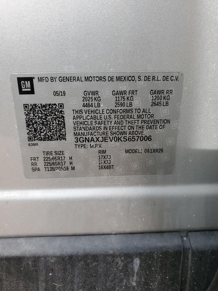 2019 Chevrolet Equinox VIN 3GNAXJEV0KS657006 Copart auction photo, rear end / minor dent/scratches damage thumbnail 13