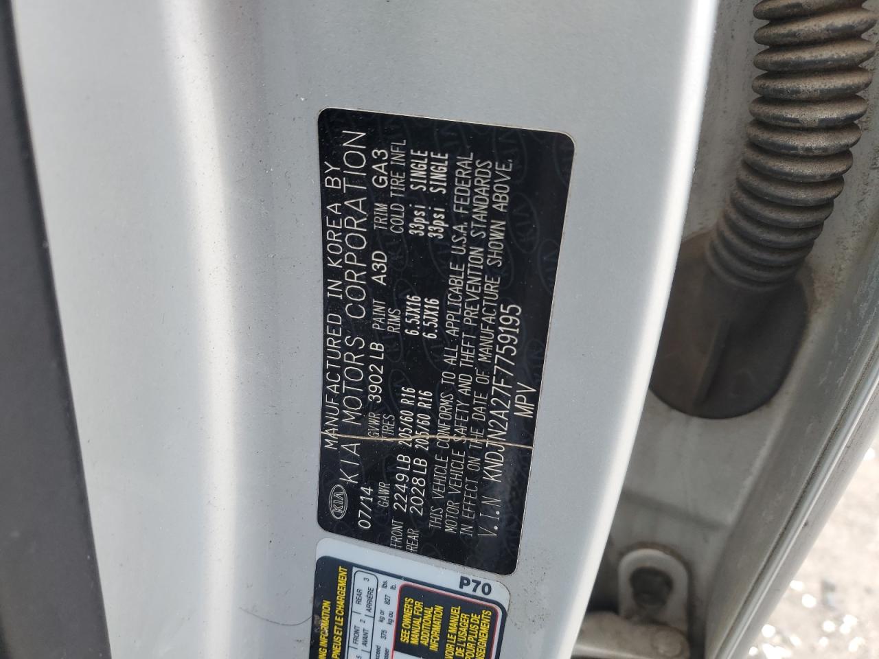 2015 KIA Soul VIN KNDJN2A27F7759195 Copart auction photo, mechanical damage thumbnail 12
