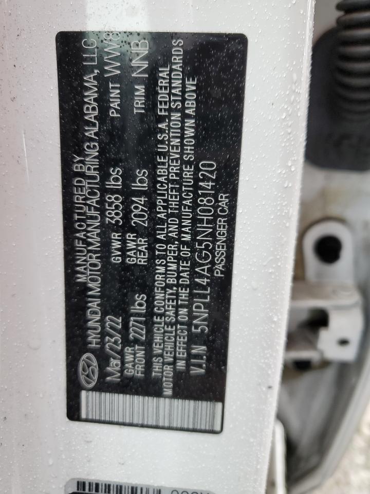 2022 Hyundai Elantra VIN 5NPLL4AG5NH081420 Copart auction photo, rear end / side damage thumbnail 13