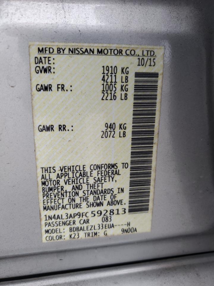 2015 Nissan Altima VIN 1N4AL3AP9FC592813 Copart auction photo, rear end / minor dent/scratches damage thumbnail 12