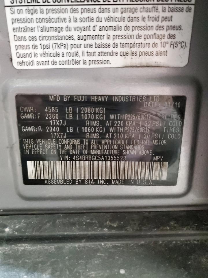 2010 Subaru Legacy VIN 4S4BRBGC5A1355523 Copart auction photo, front end damage thumbnail 13