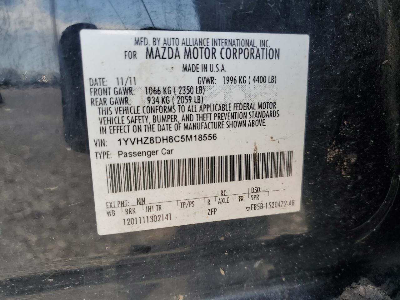 2012 Mazda 6 VIN 1YVHZ8DH8C5M18556 Copart auction photo, water/flood damage thumbnail 13