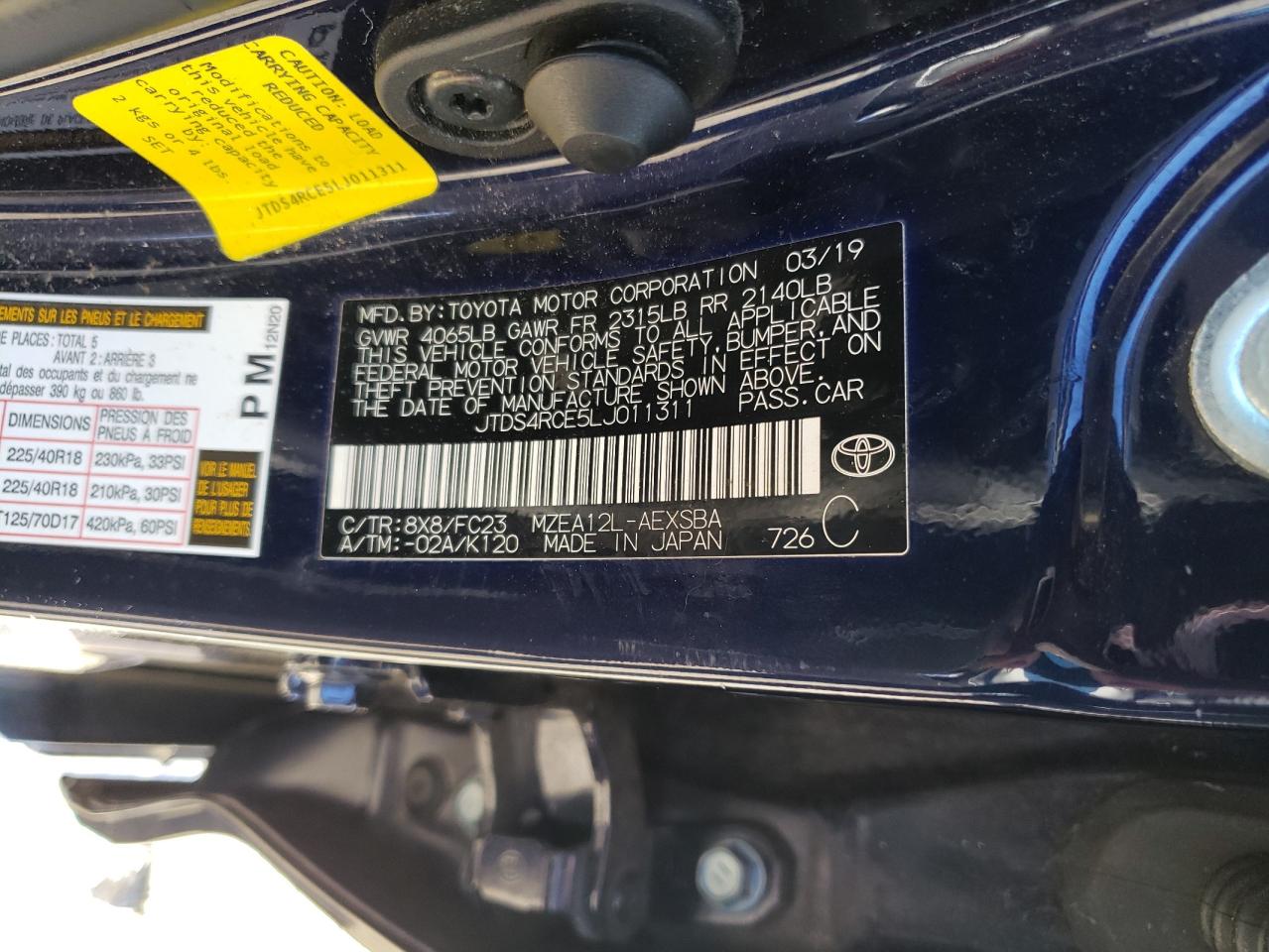 2020 Toyota Corolla VIN JTDS4RCE5LJ011311 Copart auction photo, side / rear end damage thumbnail 13