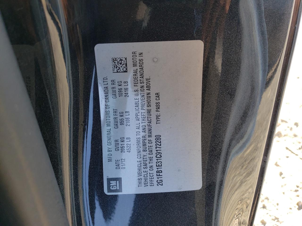 2012 Chevrolet Camaro VIN 2G1FB1E31C9172280 Copart auction photo, front end damage thumbnail 13