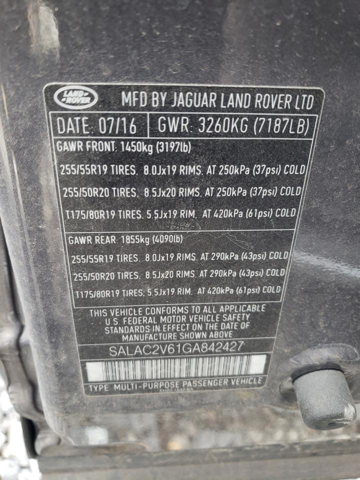 2016 Land Rover LR4 VIN SALAC2V61GA842427 Copart auction photo, mechanical damage thumbnail 13