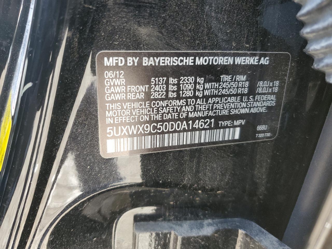 2013 BMW X3 VIN 5UXWX9C50D0A14621 Copart auction photo, vandalism / minor dent/scratches damage thumbnail 13