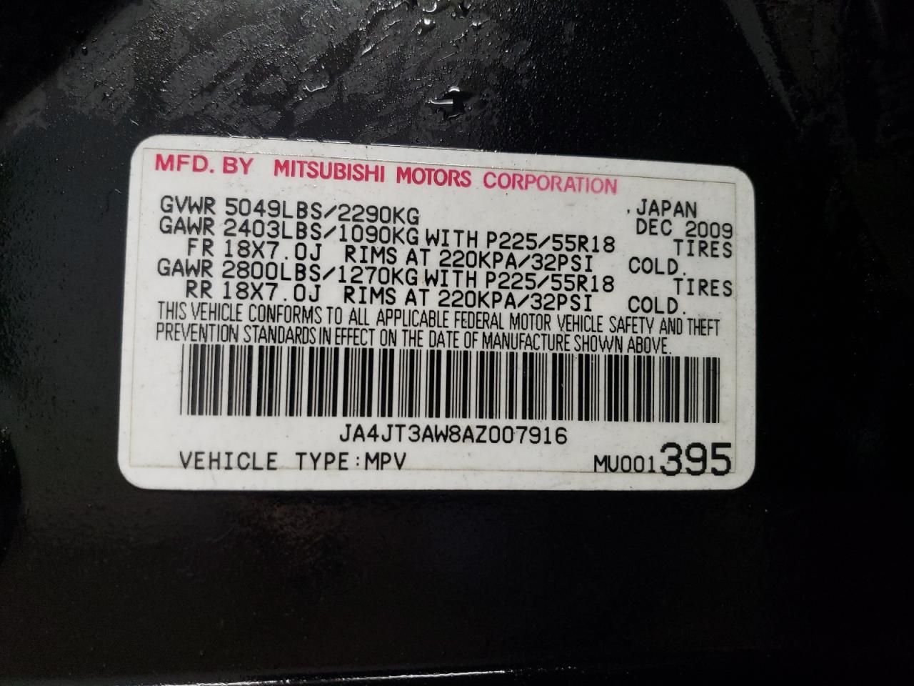 2010 Mitsubishi Outlander VIN JA4JT3AW8AZ007916 Copart auction photo, front end damage thumbnail 12