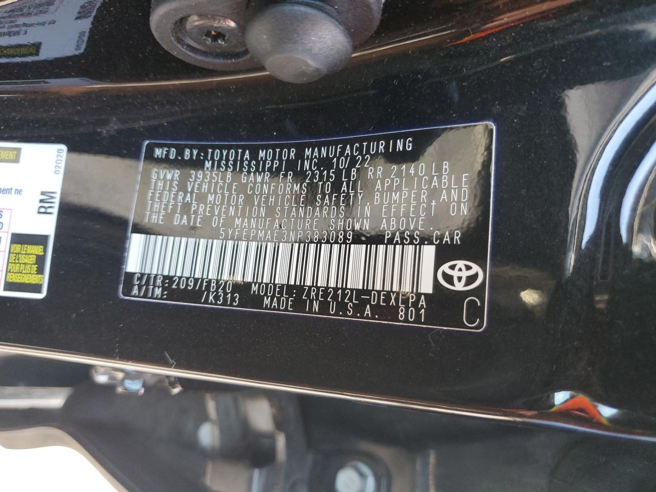 2022 Toyota Corolla VIN 5YFEPMAE3NP383089 Copart auction photo, front end damage thumbnail 13