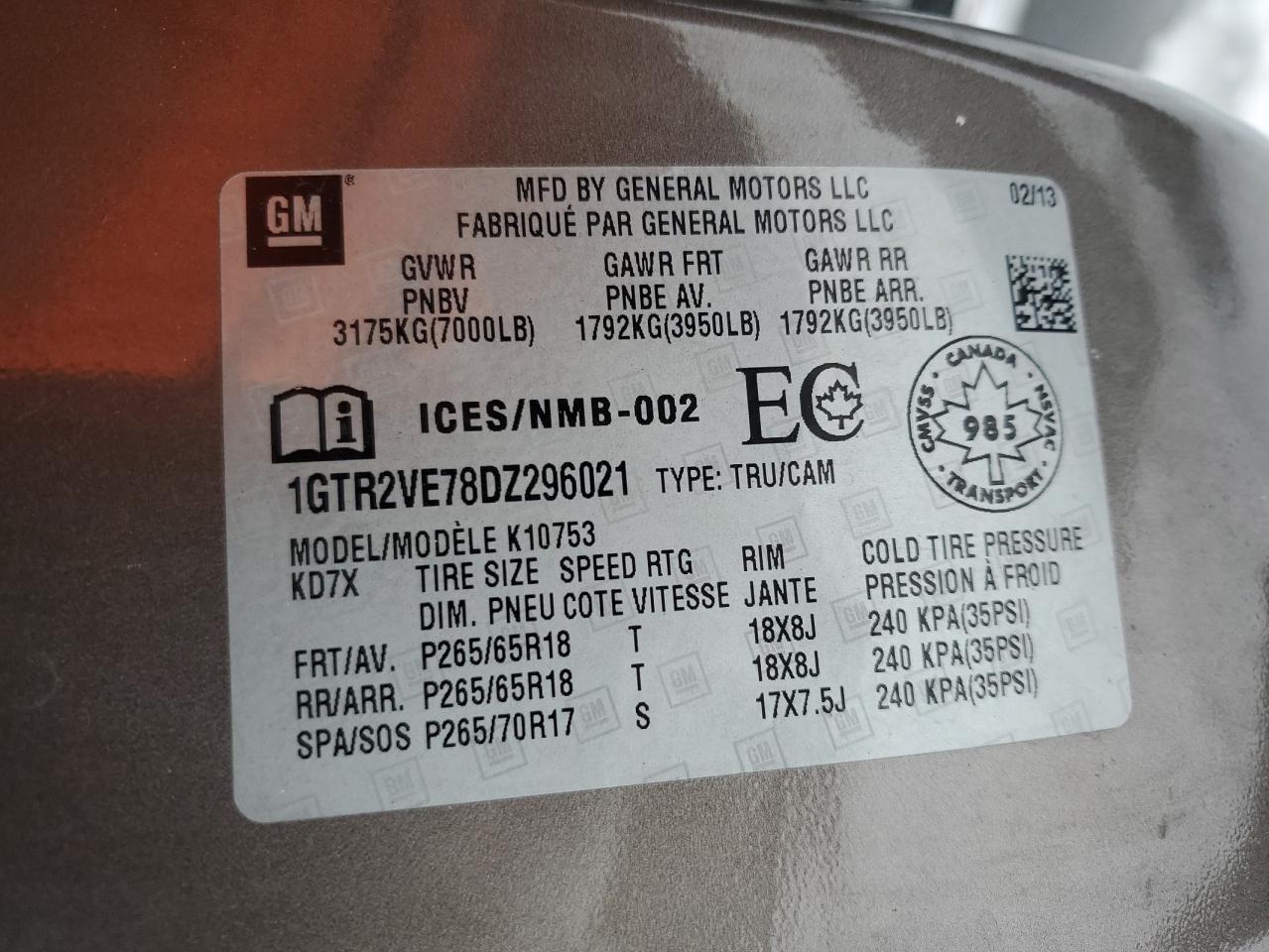 2013 GMC Sierra VIN 1GTR2VE78DZ296021 Copart auction photo, rear end damage thumbnail 12