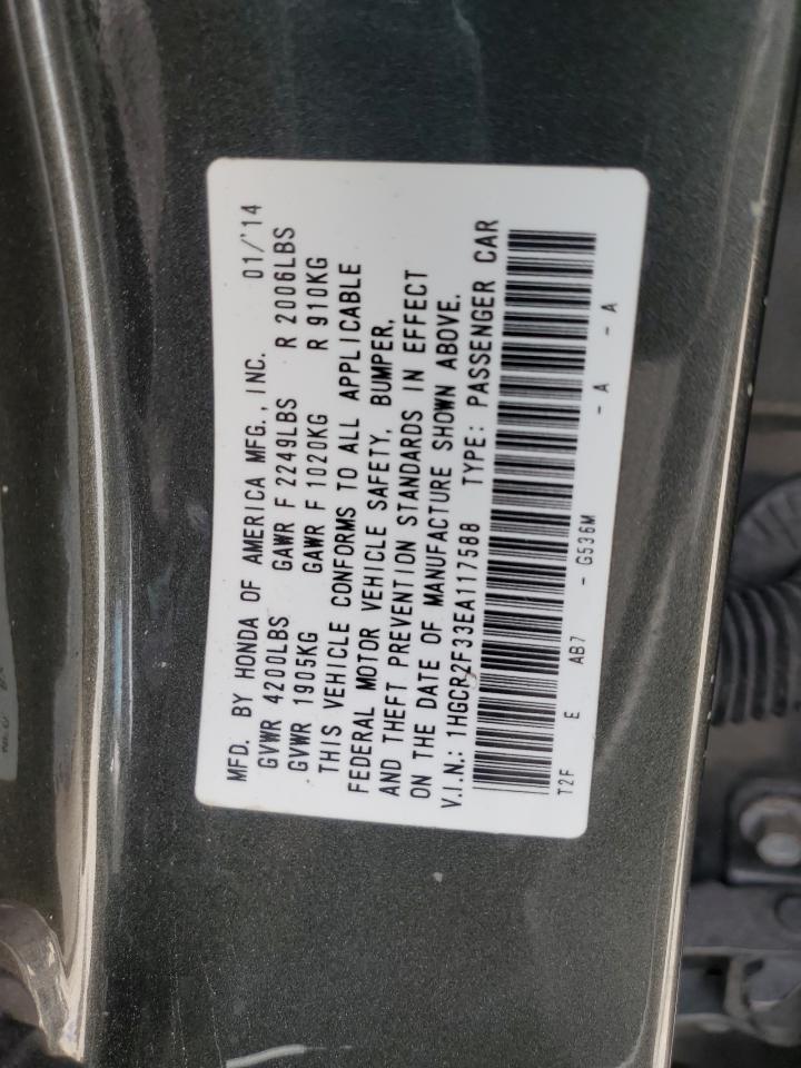 2014 Honda Accord VIN 1HGCR2F33EA117588 Copart auction photo, rear end / side damage thumbnail 14