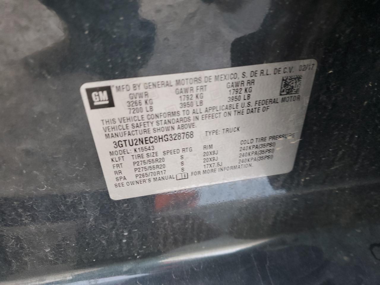 2017 GMC Sierra VIN 3GTU2NEC8HG328768 Copart auction photo, front end damage thumbnail 12