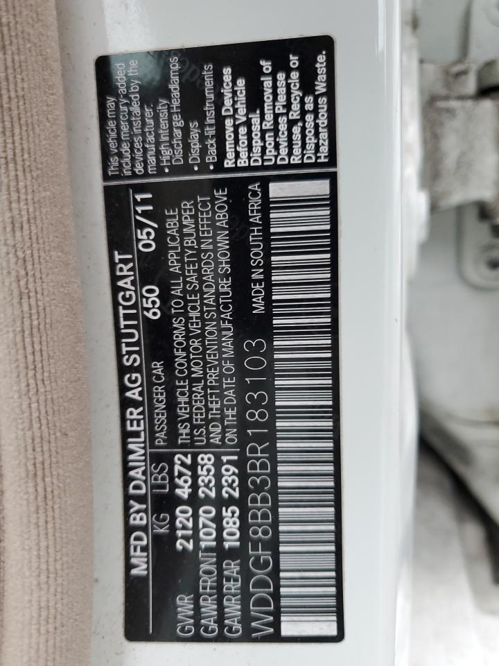 2011 Mercedes-Benz C-klasse VIN WDDGF8BB3BR183103 Copart auction photo, undercarriage damage thumbnail 12