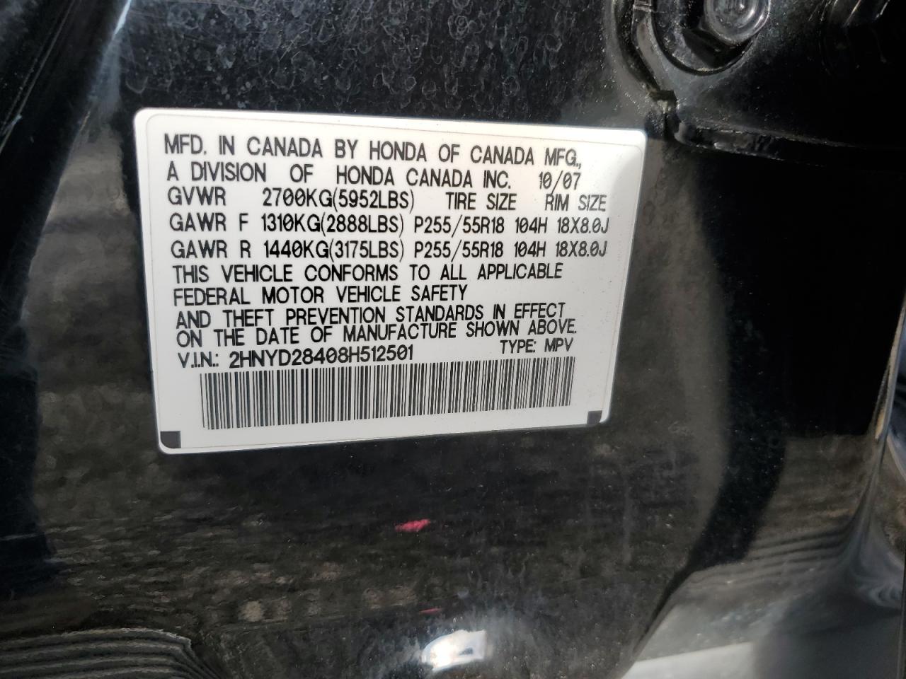 2008 Acura MDX VIN 2HNYD28408H512501 Copart auction photo, rear end damage thumbnail 15