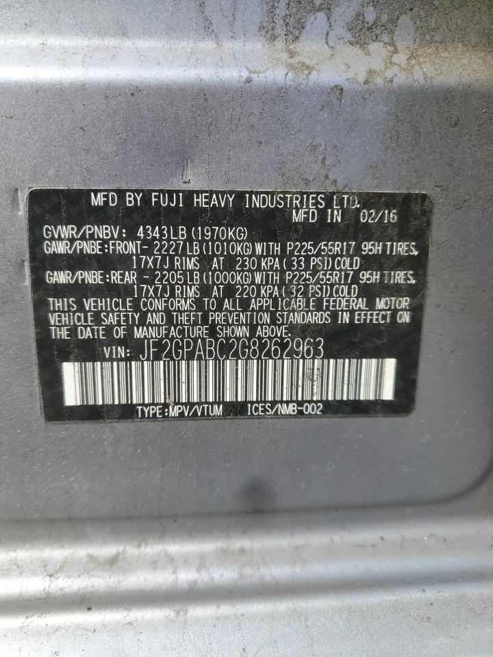 2016 Subaru XV VIN JF2GPABC2G8262963 Copart auction photo, front end / side damage thumbnail 13