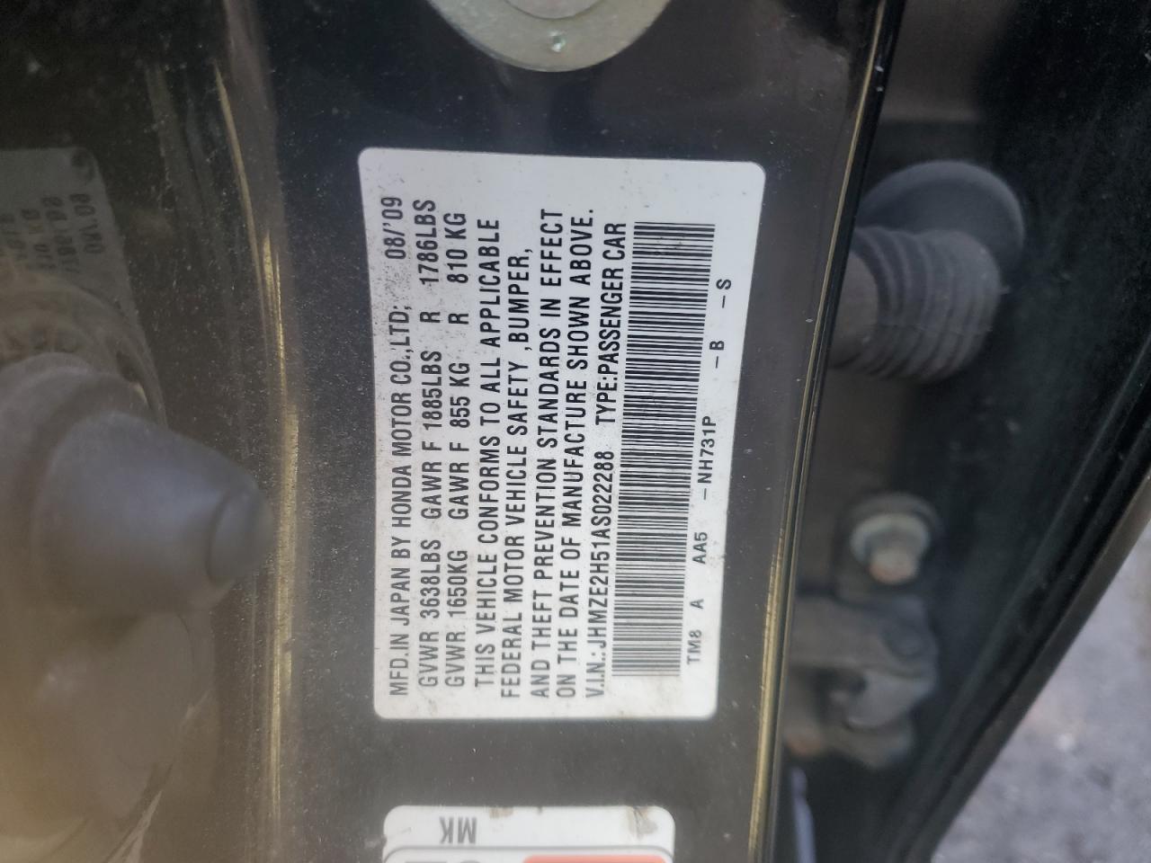 2010 Honda Insight VIN JHMZE2H51AS022288 Copart auction photo, front end / minor dent/scratches damage thumbnail 12