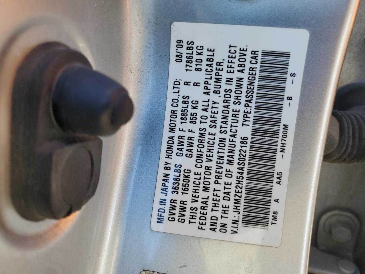 2010 Honda Insight VIN JHMZE2H54AS022186 Copart auction photo, rear end / minor dent/scratches damage thumbnail 12