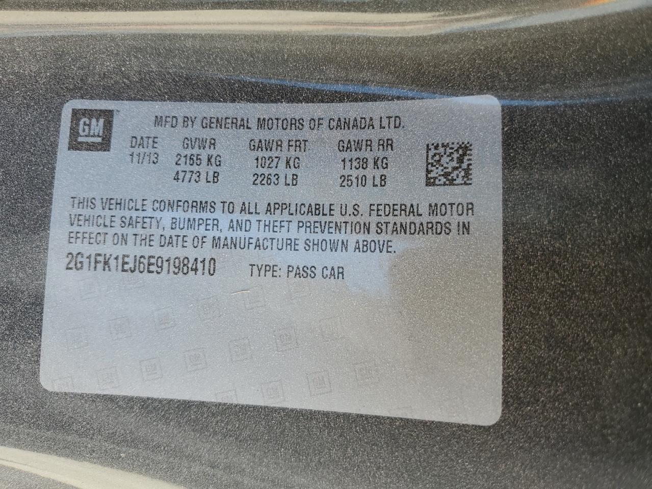 2014 Chevrolet Camaro VIN 2G1FK1EJ6E9198410 Copart auction photo, water/flood damage thumbnail 13