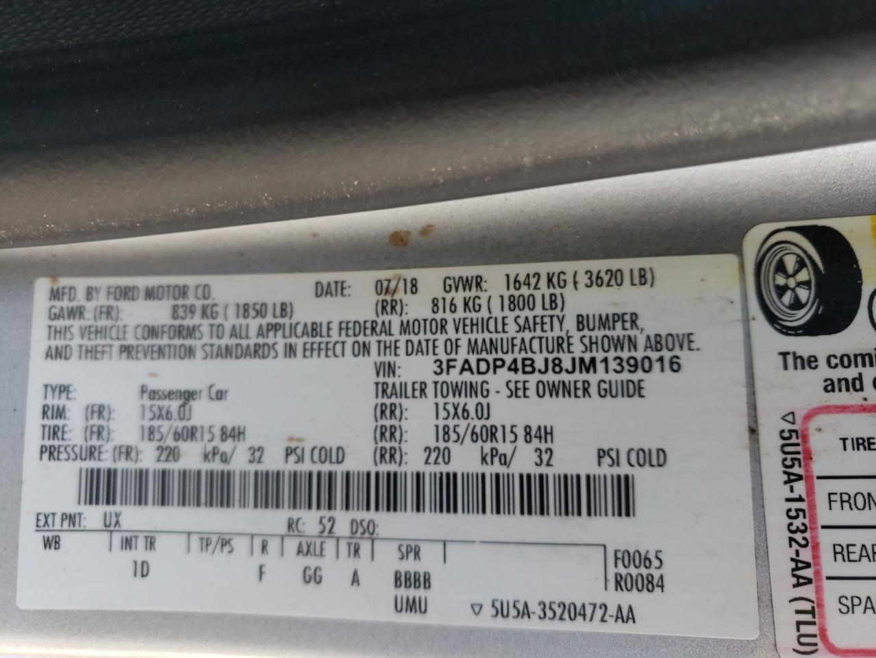 2018 Ford Fiesta VIN 3FADP4BJ8JM139016 Copart auction photo, front end damage thumbnail 12
