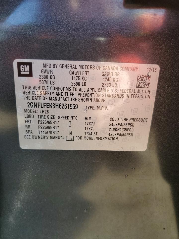 2017 Chevrolet Equinox VIN 2GNFLFEK3H6261969 Copart auction photo, front end / side damage thumbnail 13