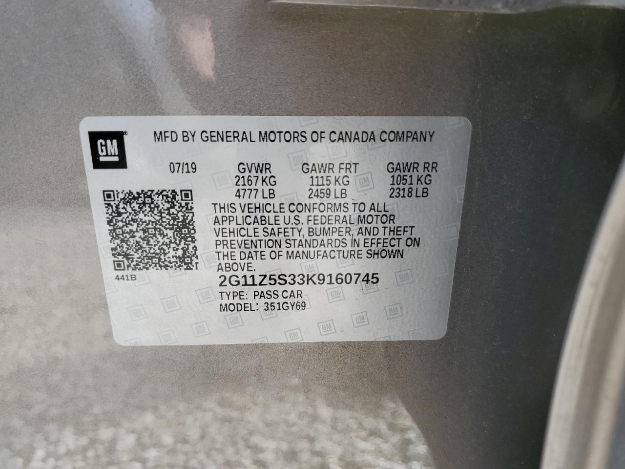 2019 Chevrolet Impala VIN 2G11Z5S33K9160745 Copart auction photo, front end damage thumbnail 13