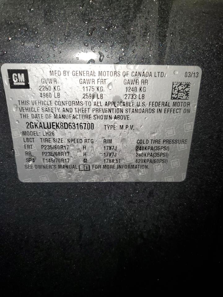 2013 GMC Terrain VIN 2GKALUEK8D6316700 Copart auction photo, front end / side damage thumbnail 14