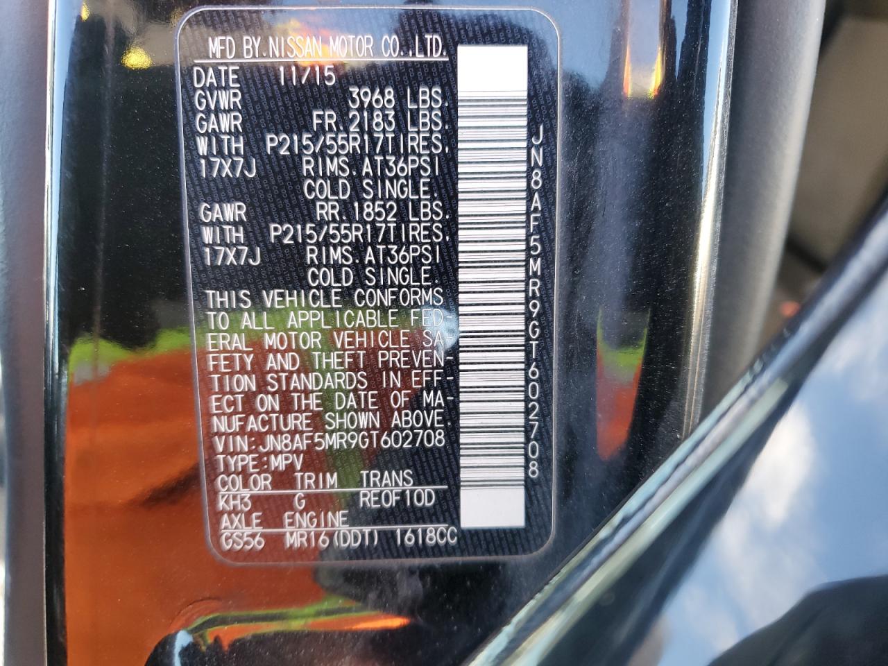 2016 Nissan Juke VIN JN8AF5MR9GT602708 Copart auction photo, side damage thumbnail 12