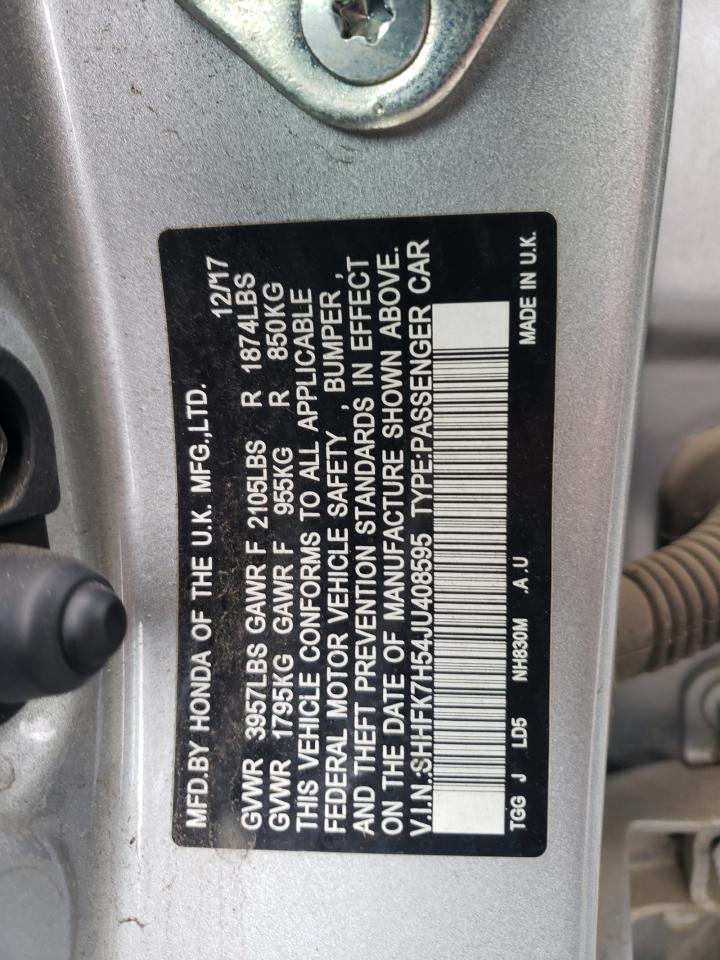 2018 Honda Civic VIN SHHFK7H54JU408595 Copart auction photo, all over damage thumbnail 14