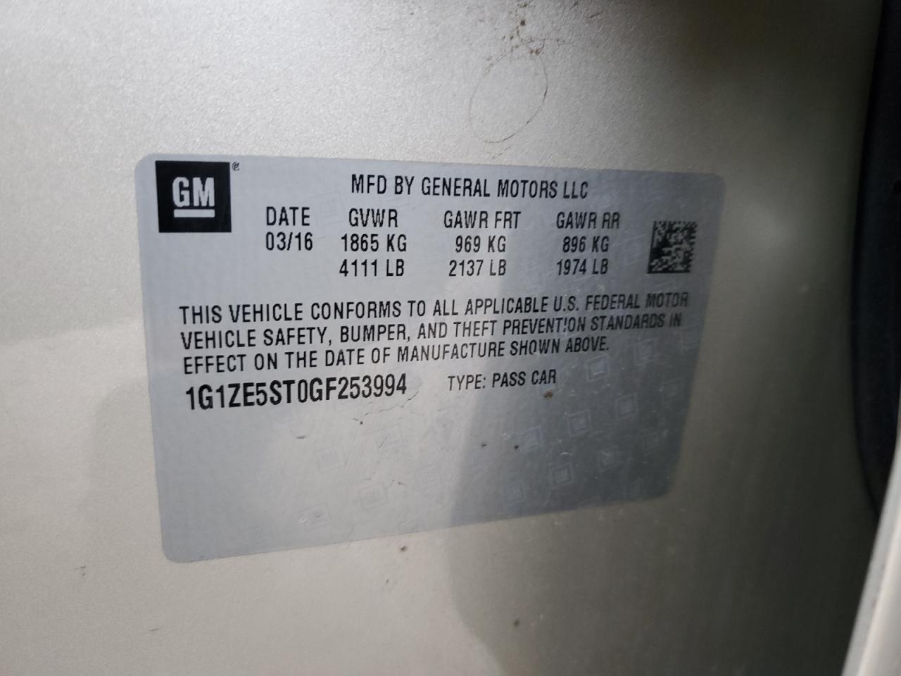 2016 Chevrolet Malibu VIN 1G1ZE5ST0GF253994 Copart auction photo, all over damage thumbnail 12