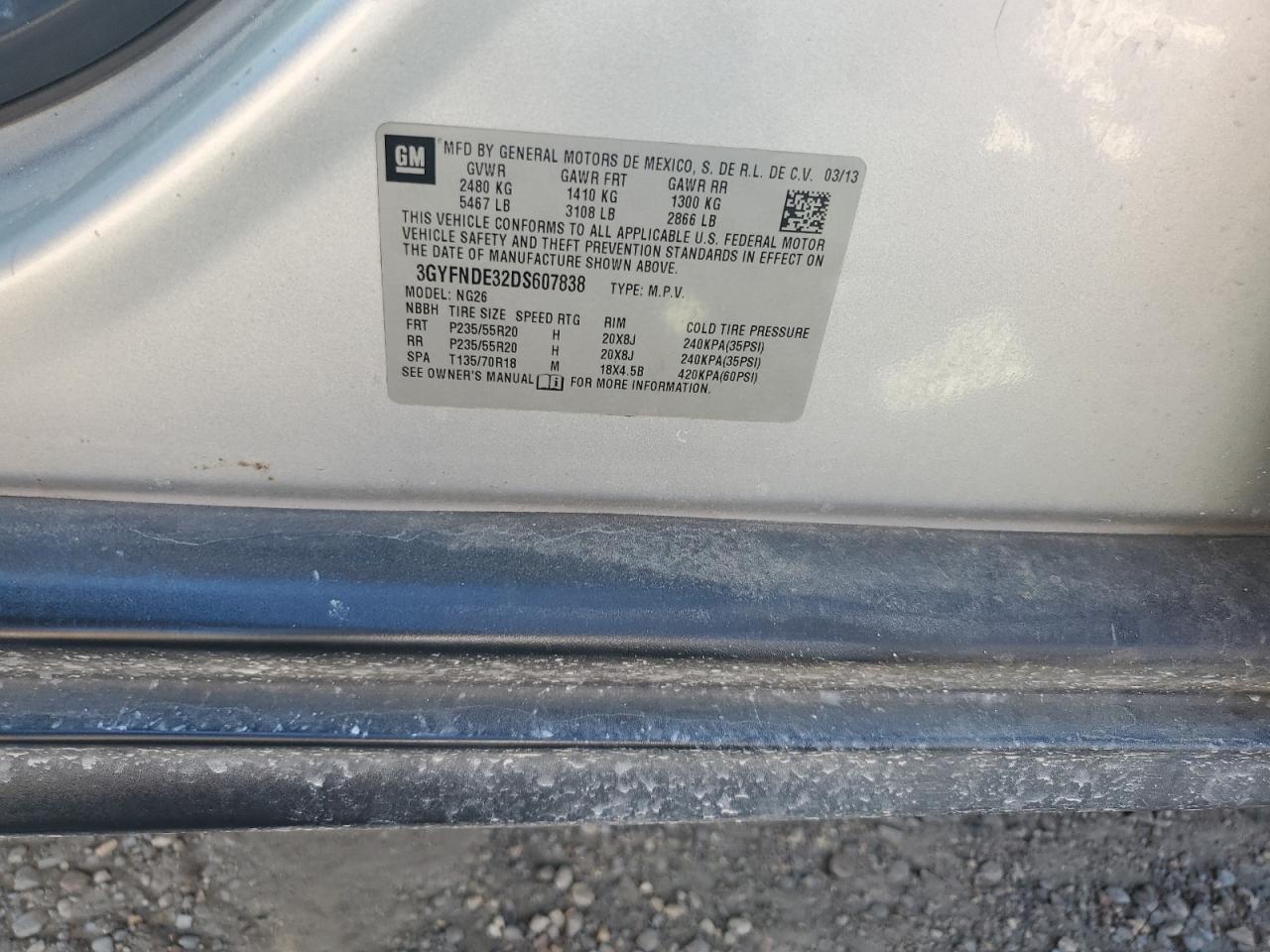 2013 Cadillac SRX VIN 3GYFNDE32DS607838 Copart auction photo, front end damage thumbnail 13