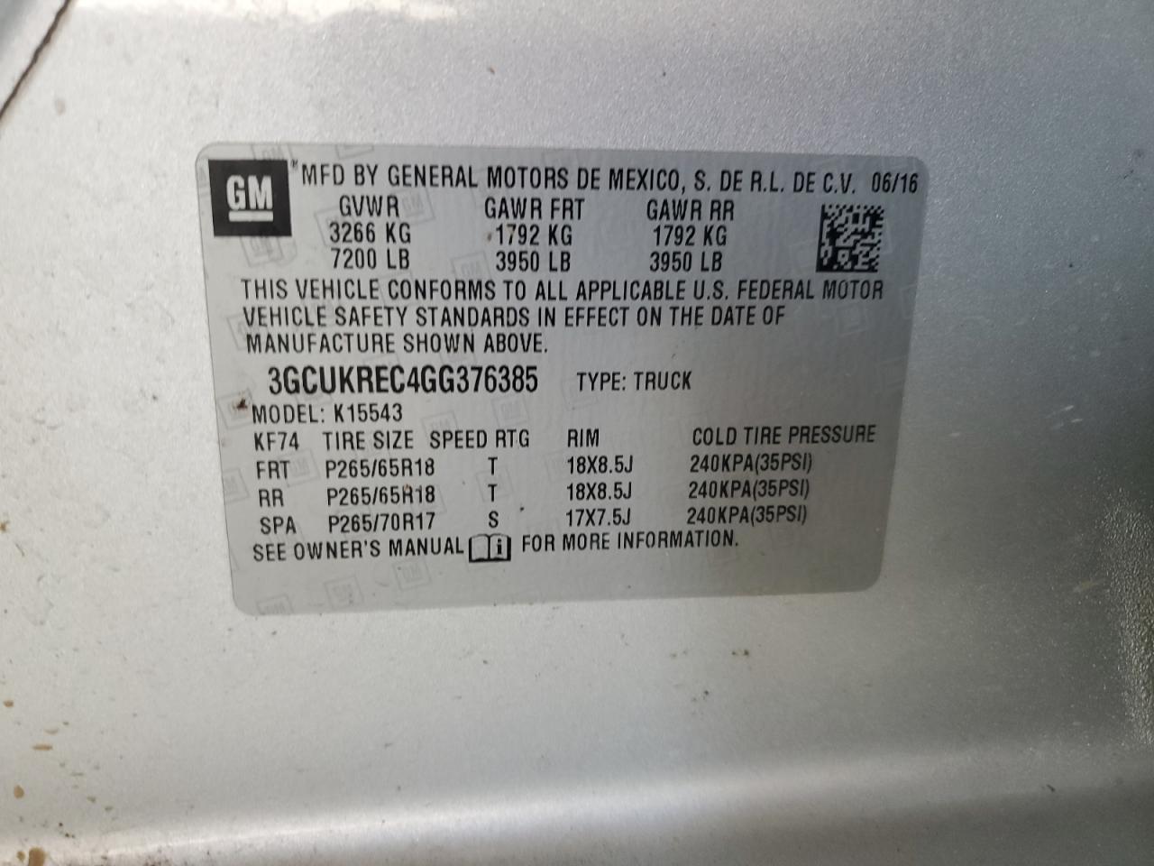 2016 Chevrolet Silverado VIN 3GCUKREC4GG376385 Copart auction photo, front end damage thumbnail 12