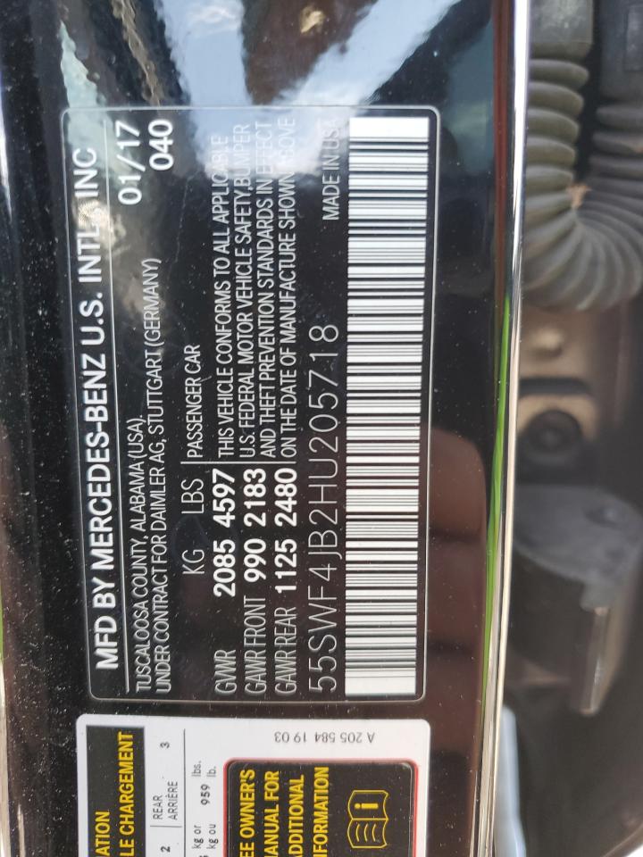 2017 Mercedes-Benz C-klasse VIN 55SWF4JB2HU205718 Copart auction photo, front end damage thumbnail 14