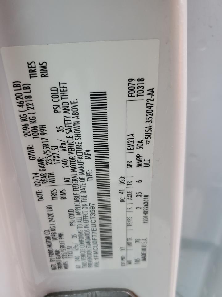 2014 Ford Escape VIN 1FMCU0F77EUC73597 Copart auction photo, rear end damage thumbnail 14