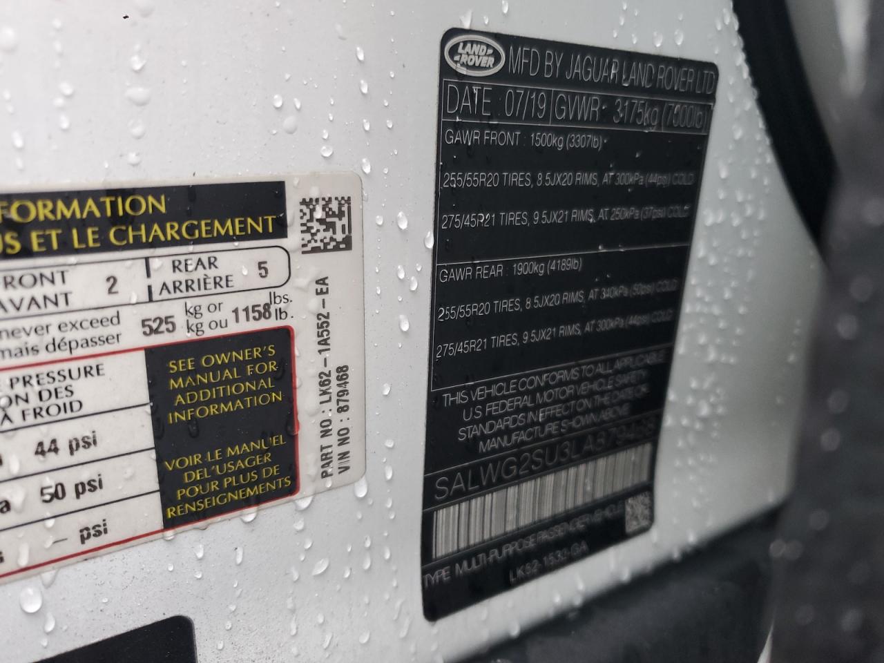 2020 Land Rover Range Rover VIN SALWG2SU3LA879468 Copart auction photo, front end / undercarriage damage thumbnail 13