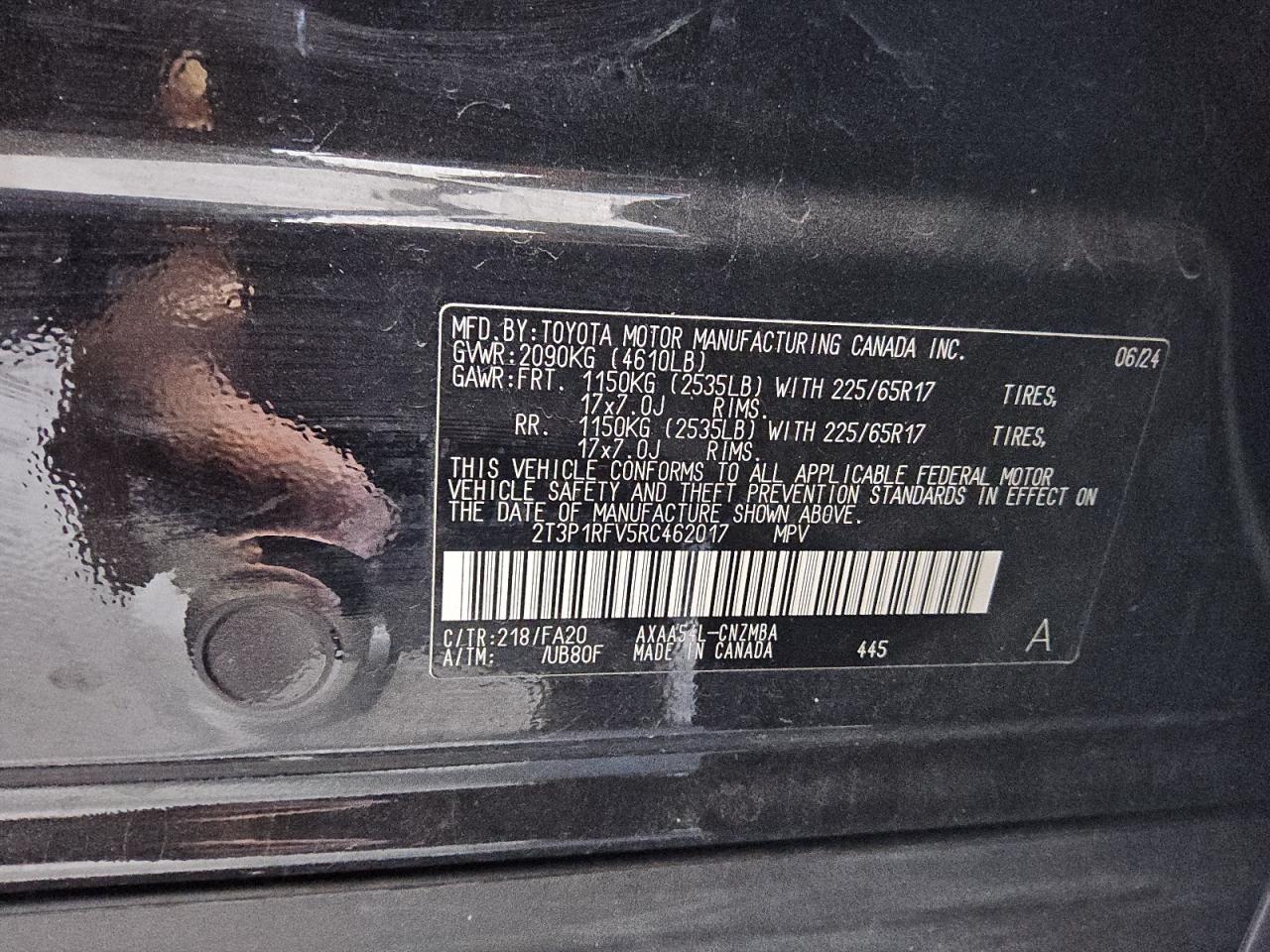 2024 Toyota RAV 4 VIN 2T3P1RFV5RC462017 Copart auction photo, front end / side damage thumbnail 12