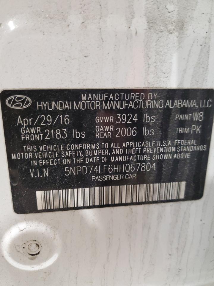 2017 Hyundai Elantra VIN 5NPD74LF6HH067804 Copart auction photo, front end / side damage thumbnail 12