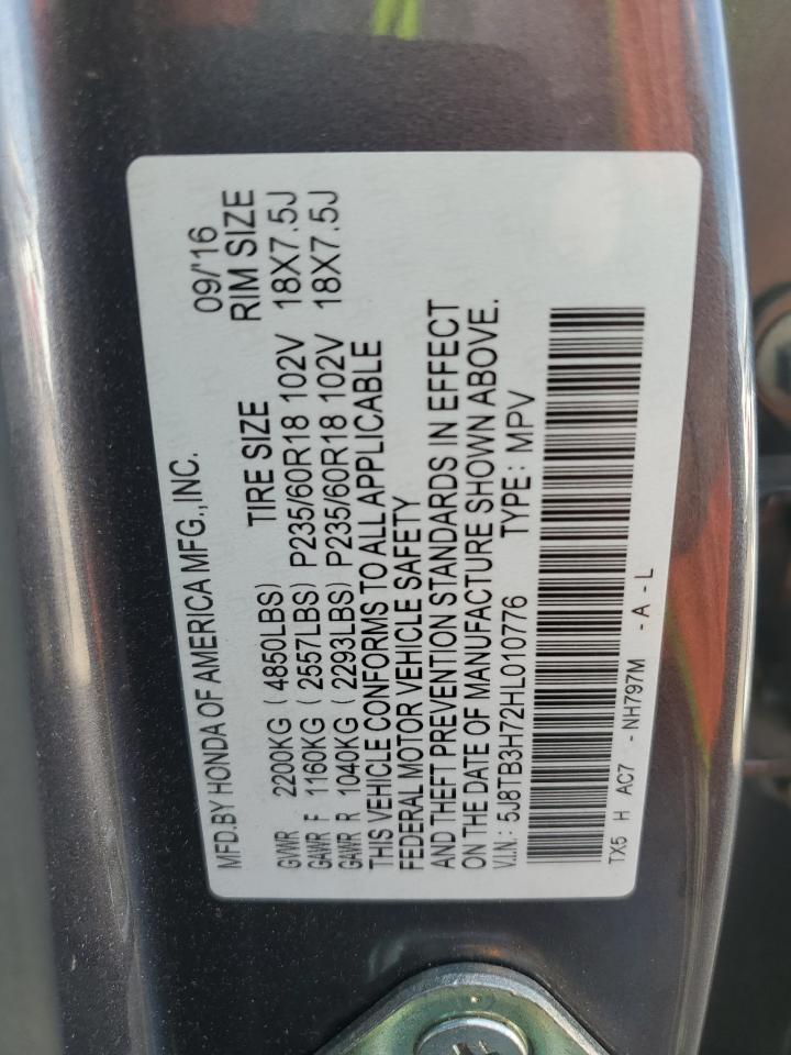 2017 Acura RDX VIN 5J8TB3H72HL010776 Copart auction photo, water/flood damage thumbnail 14