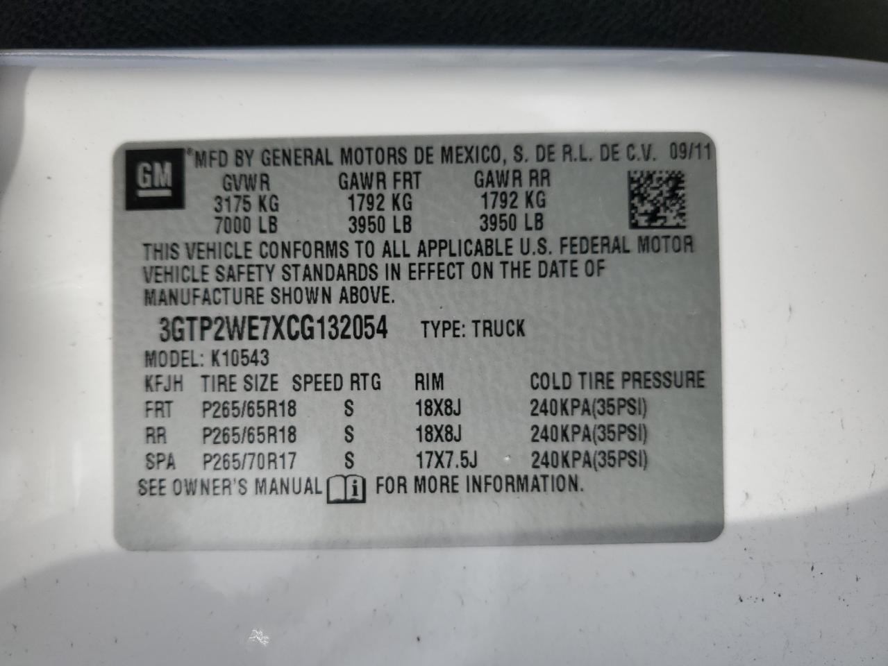2012 GMC Sierra VIN 3GTP2WE7XCG132054 Copart auction photo, side / front end damage thumbnail 12