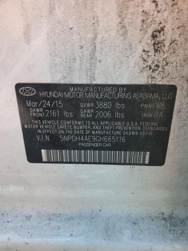2016 Hyundai Elantra VIN 5NPDH4AE9GH665116 Copart auction photo, front end / rear end damage thumbnail 12