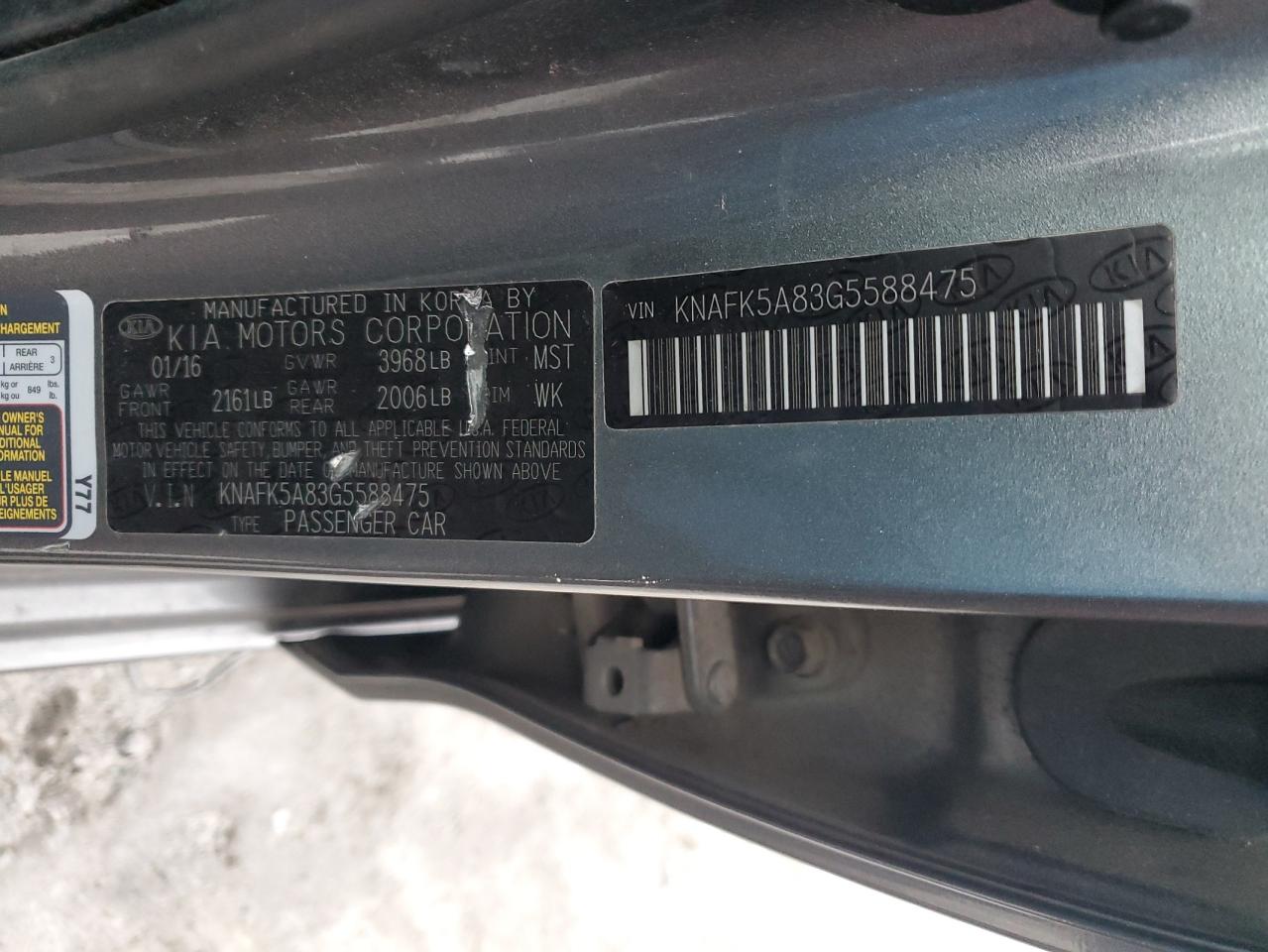 2016 KIA Forte VIN KNAFK5A83G5588475 Copart auction photo, undercarriage / minor dent/scratches damage thumbnail 12