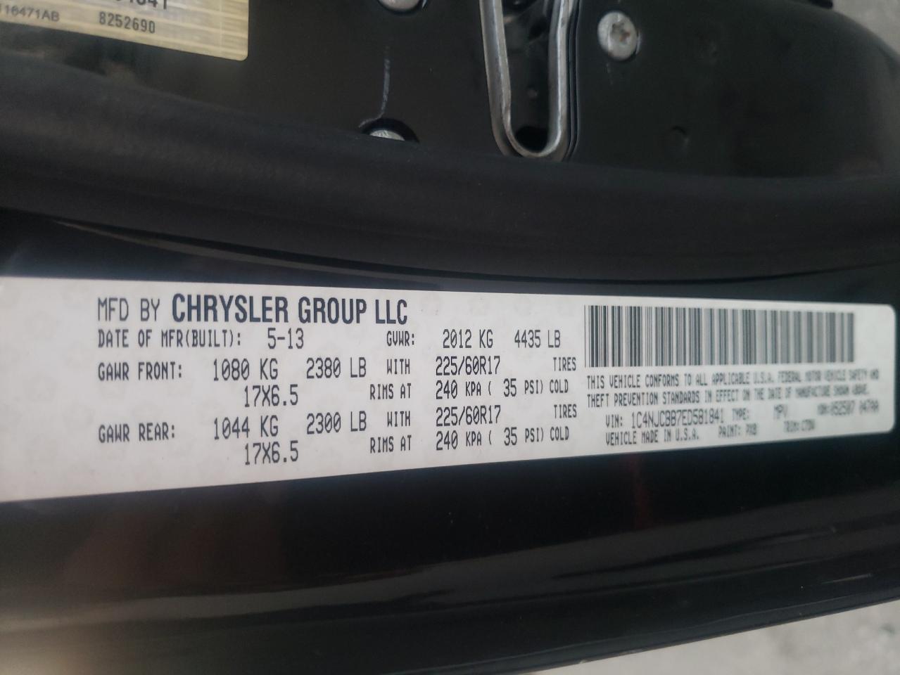 2014 Jeep Compass VIN 1C4NJCBB7ED581841 Copart auction photo, front end / undercarriage damage thumbnail 13