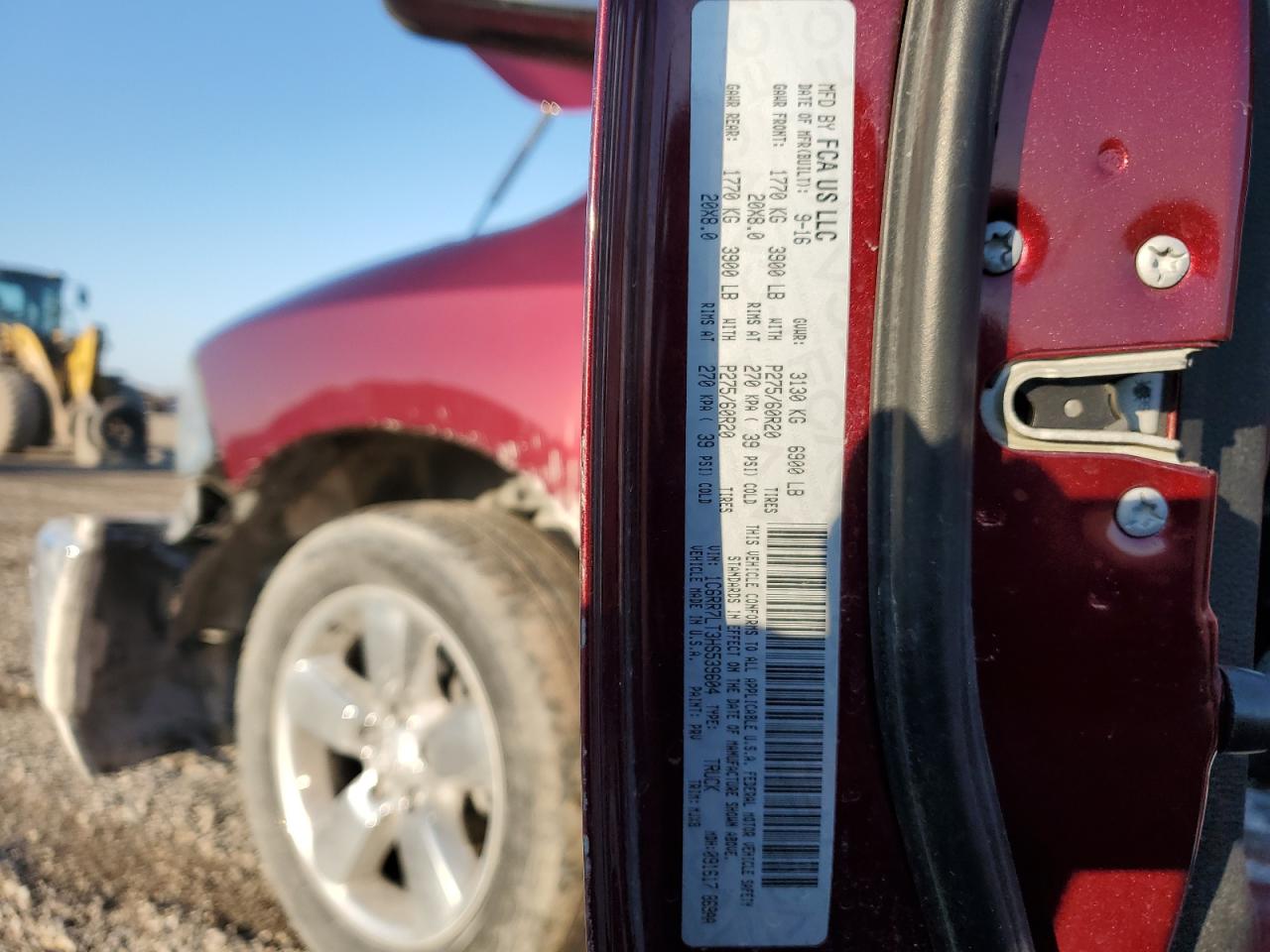 2017 RAM 1500 VIN 1C6RR7LT3HS539604 Copart auction photo, front end / rear end damage thumbnail 12