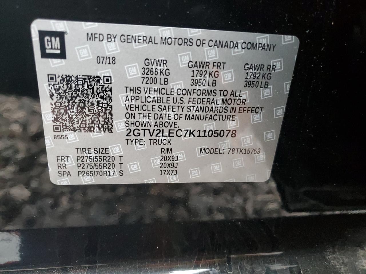 2019 GMC Sierra VIN 2GTV2LEC7K1105078 Copart auction photo, front end / undercarriage damage thumbnail 14