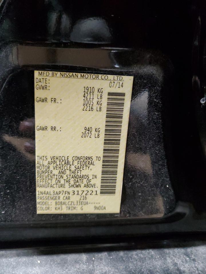 2015 Nissan Altima VIN 1N4AL3AP7FN317221 Copart auction photo, front end / rear end damage thumbnail 12