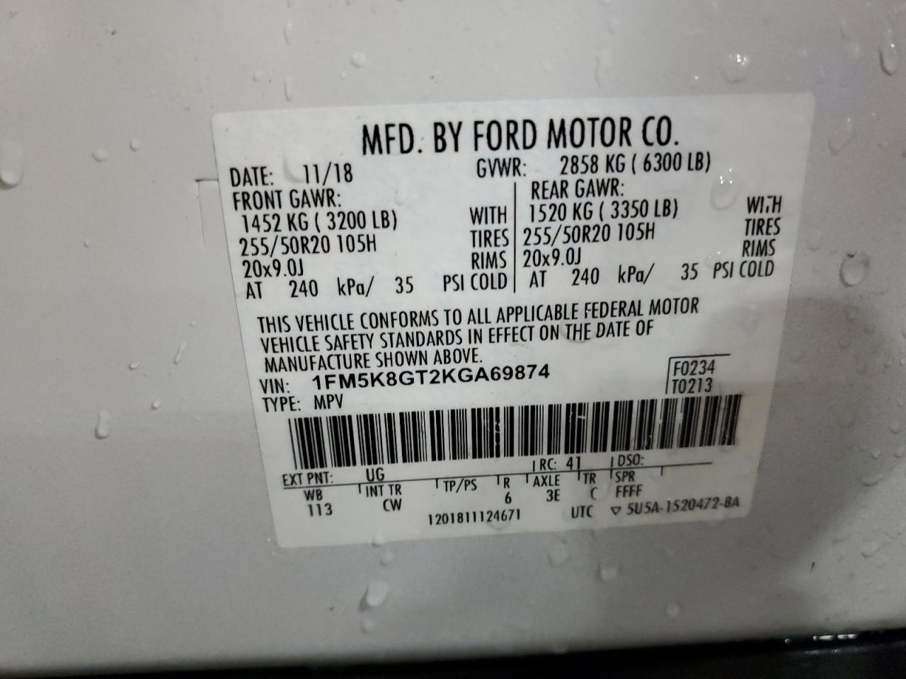 2019 Ford Explorer VIN 1FM5K8GT2KGA69874 Copart auction photo, front end damage thumbnail 15